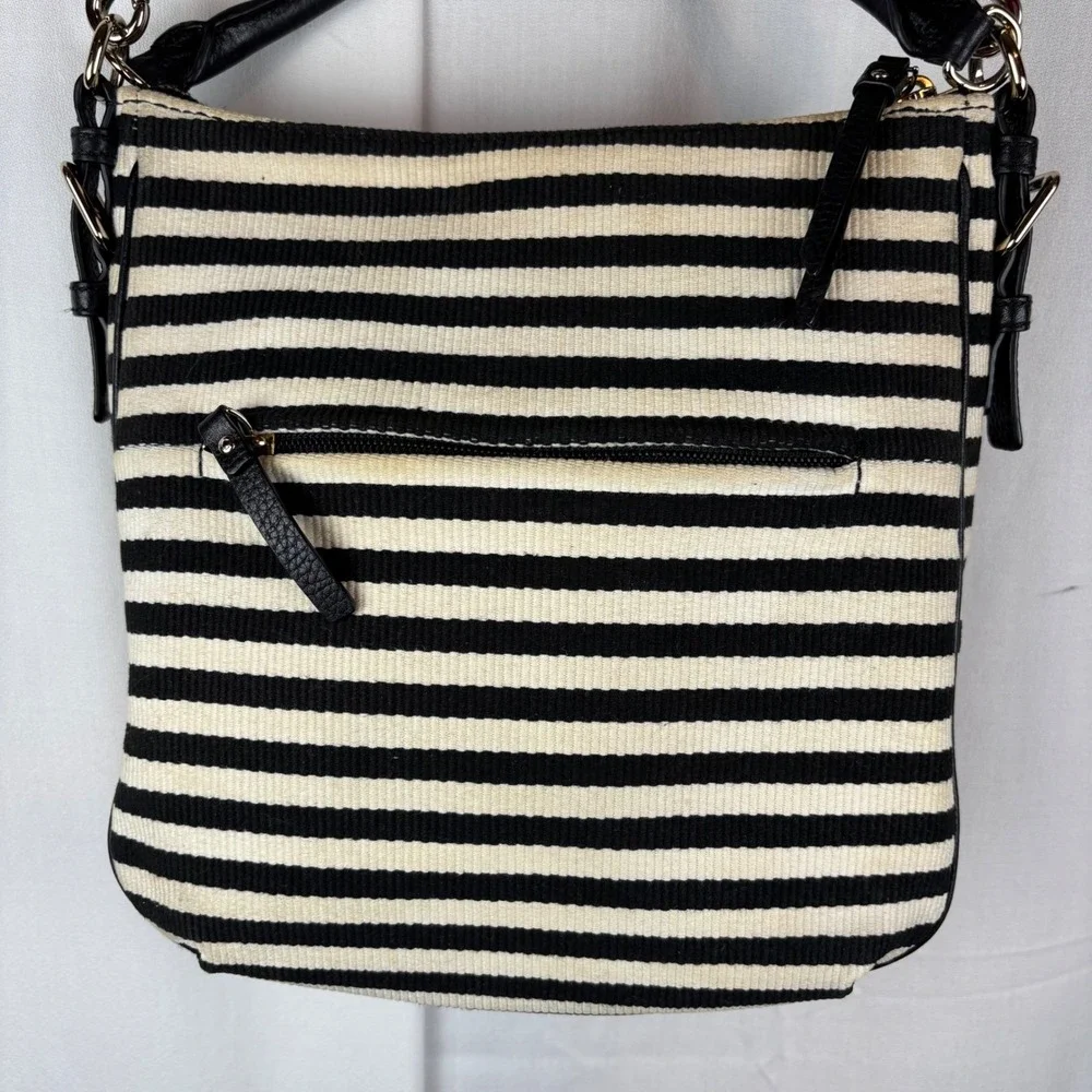 Kate Spade Black White Striped Crossbody Bag Top Handle Purse PXRU4669